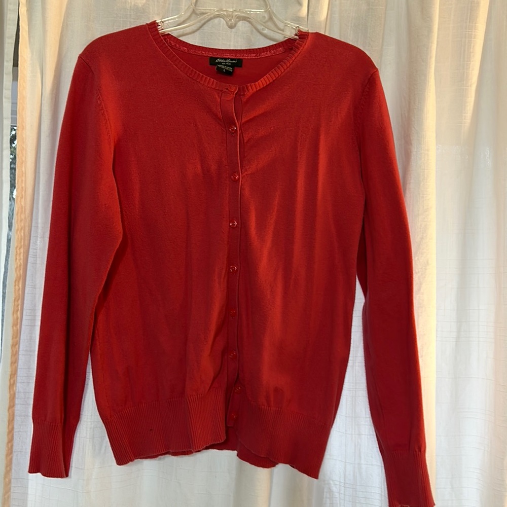 Eddie Bauer cardigan. Lightweight button front. Pink. Large.